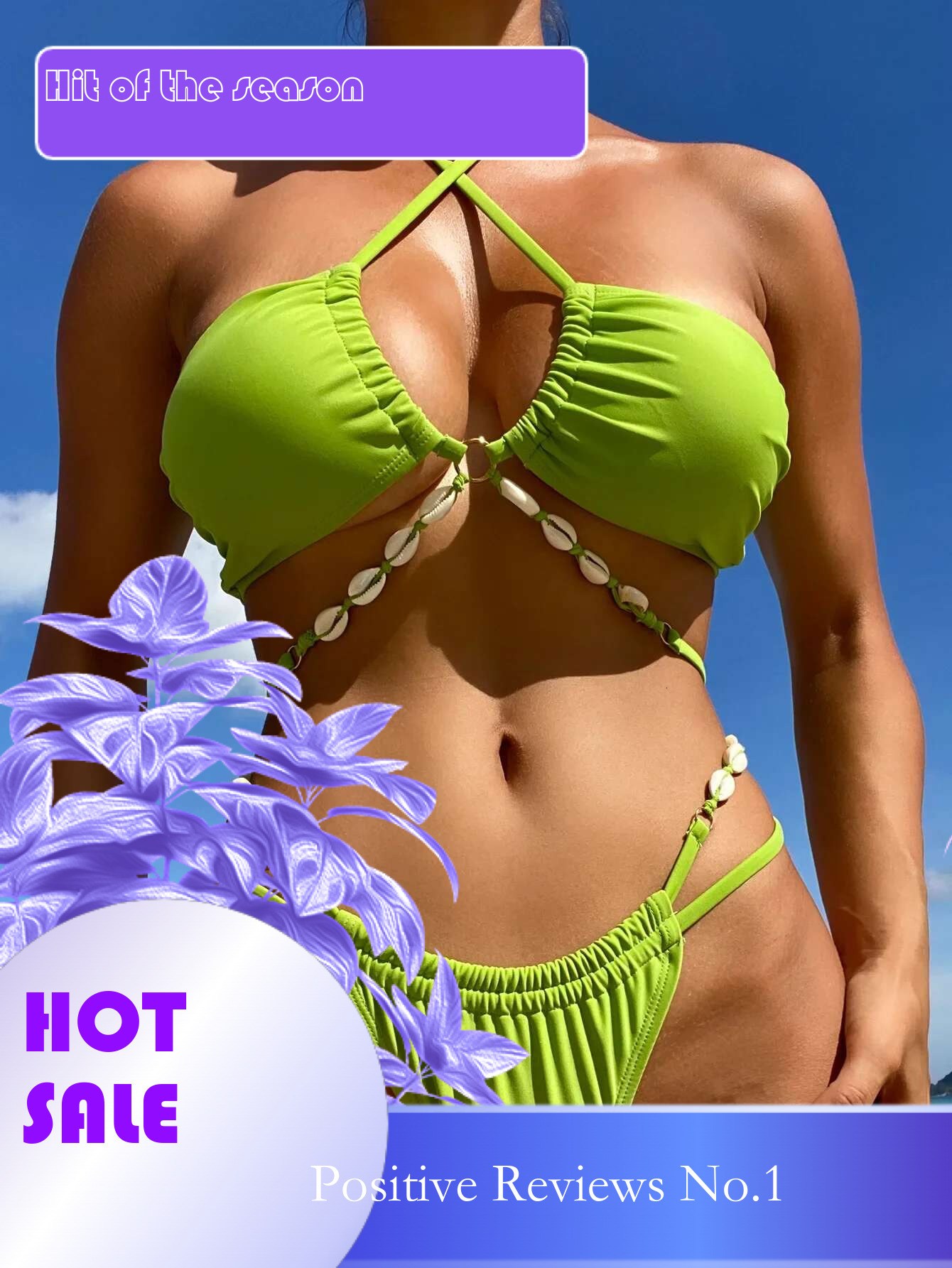 Dongdumaoyi Luxury Shell Design Bikini Set Women Solid Green Halter Bandage Cross Push Up Triangle Swimsuit Bathing Suit Micro Swimwear