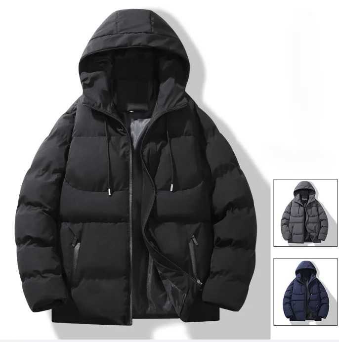Autumn/Winter Fleece-Lined Cotton Padded Coat Mens Warm Hooded Puffer Jacket Casual Trendy Loose-Fit Versatile Couple CottonT251107