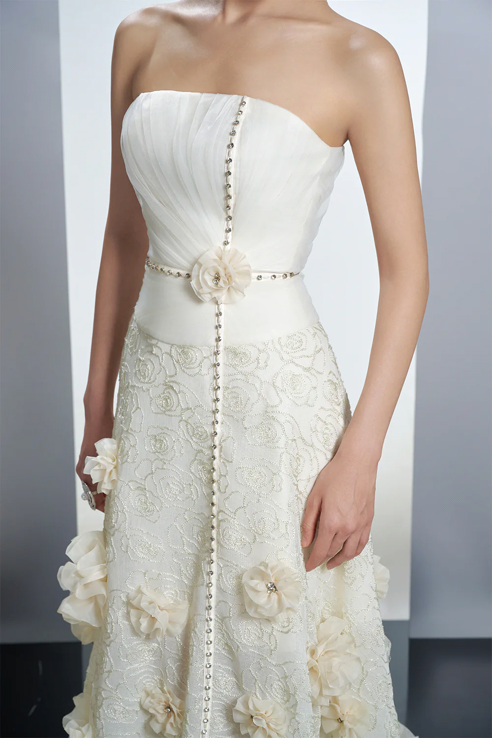 High Quality Made Luxury Saudi Arabic Strapless Evening Dresses with Flowers Lace Formal Party Occasion Gowns Backless Prom Dress Robe de soiree BC214