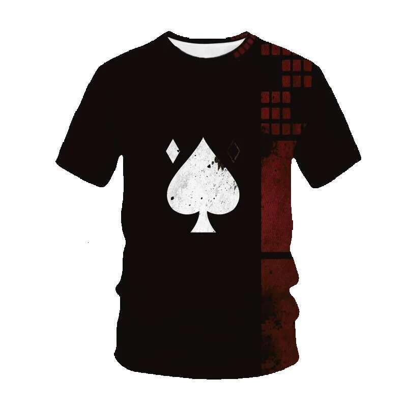Men's short sleeved round neck T-shirt, fashionable streetwear, 3D printed cards and flowers
