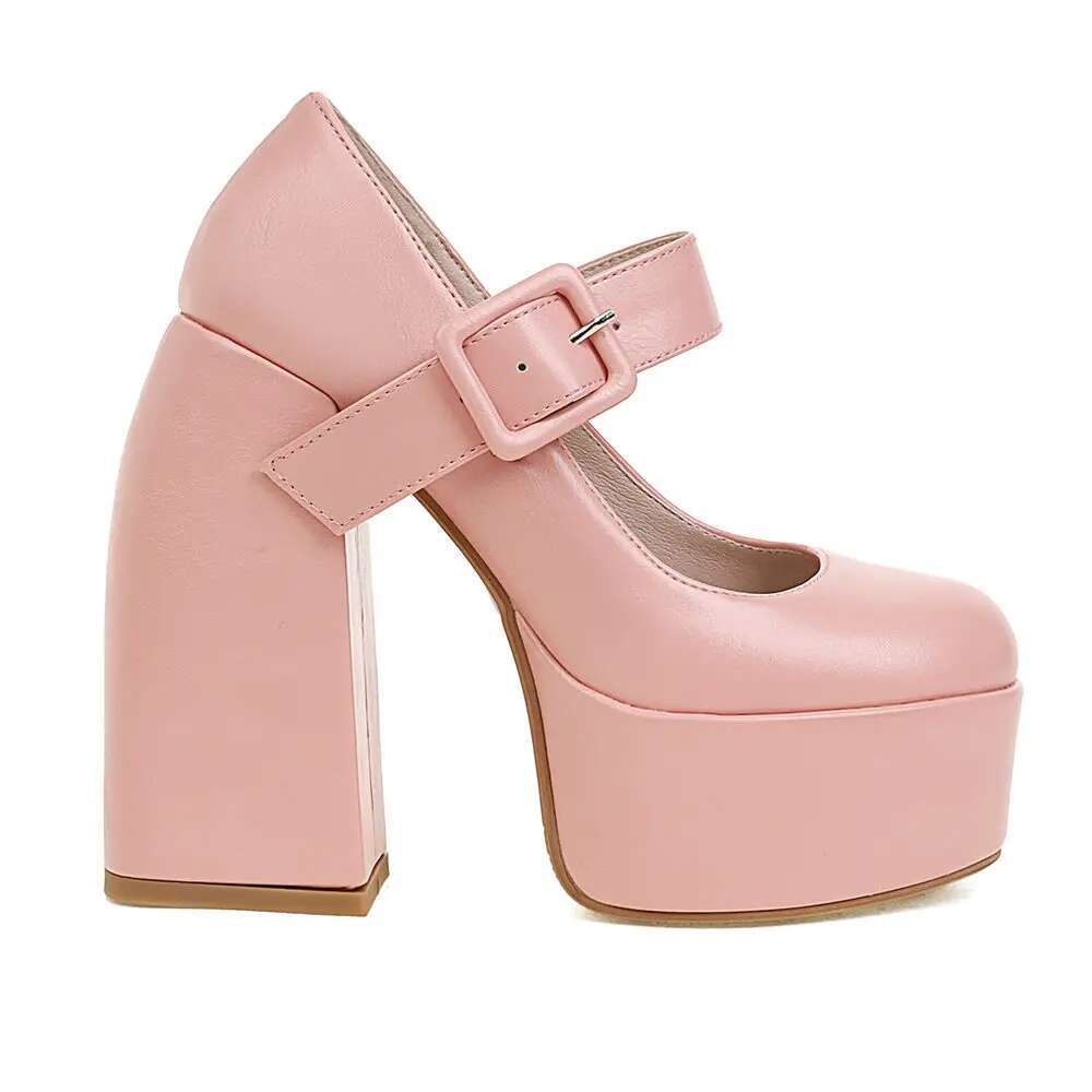 2024 Brand Plus Size 44 Women's Black Y2k Platform Shoes Vintage Spring Summer White Block High Heels Mary Janes Pumps