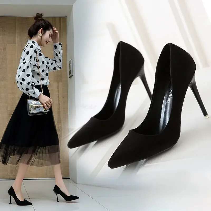 2024 Summer New Pumps Suede High Heels Fashion Office Stiletto Party Shoes Female Comfort Women Sandals