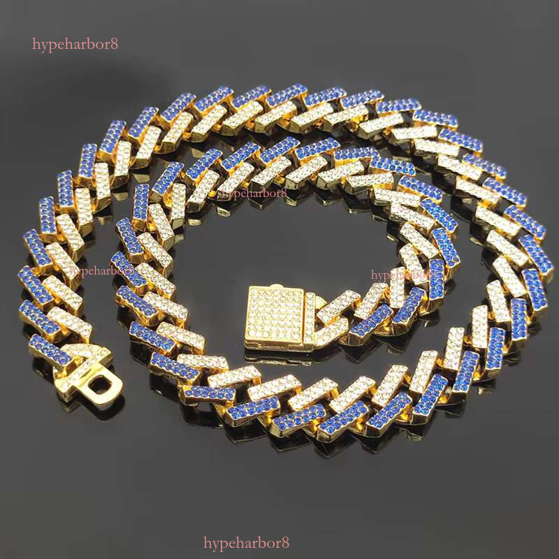 14mm width hip trendy ice necklace dia two tone fork shaped Cuban chain