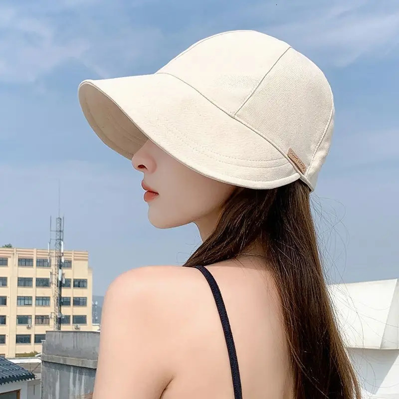 Womens Foldable Sunhat Summer Outdoor Beach Fishermans Hat Sunscreen UV Protective Adjustable Cotton Width Brim Bucket 250326