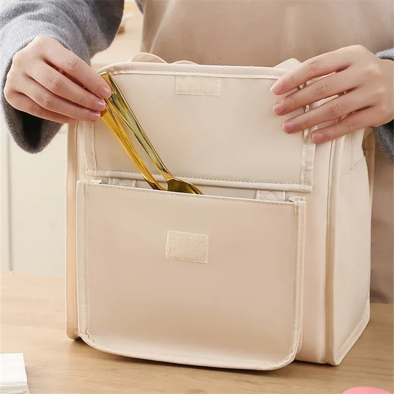 Thick waterproof PU leather lunch bag PEVA lined cooler office desk bento box thermal insulation portable 250401