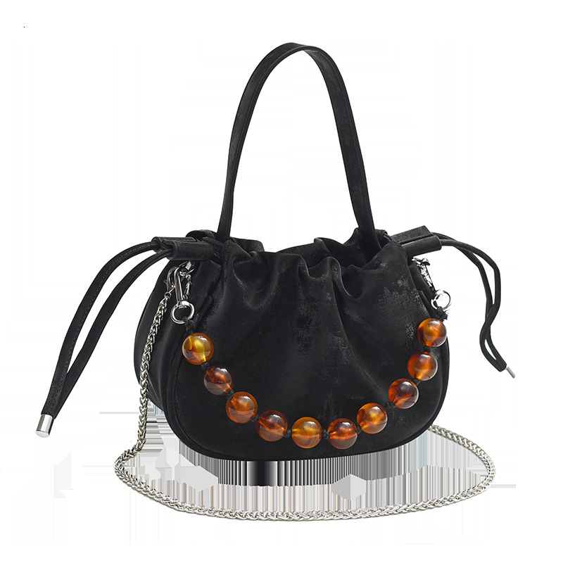 2025S Designer Women S Bag Internet Celebrity Drawstring Bucket New Chinese Style Trendy Pleated Cloud Bag Versatile Pearl Handbag Crossbody Bag