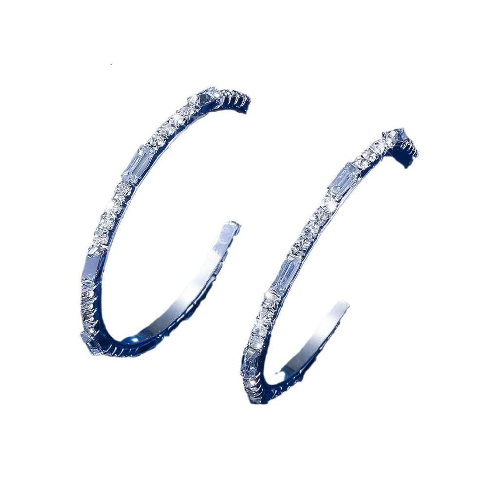 C-shaped large ring with rhies, personalized opening for women, irregular hot circular earrings, exaggerated style earrings