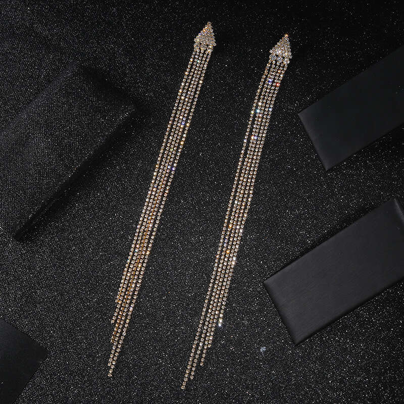 S Sier Needle Triangle Water Dia Exaggerated Extra Long tassels, Irregular Claw Chain Earrings, Simple and Skinny Style