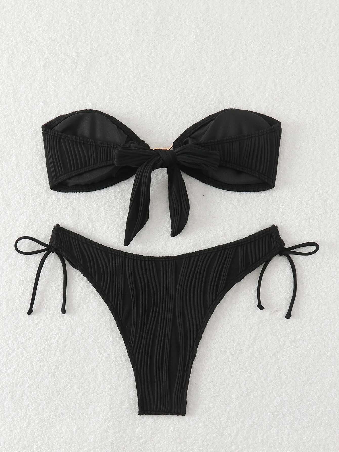 Dongdumaoyi Sexy Bandeau Bikini Women Metal Ring Ornament Push Up Swimsuit Brazilian Beach Bathing Suit Drawstring Side Thong Swimwear