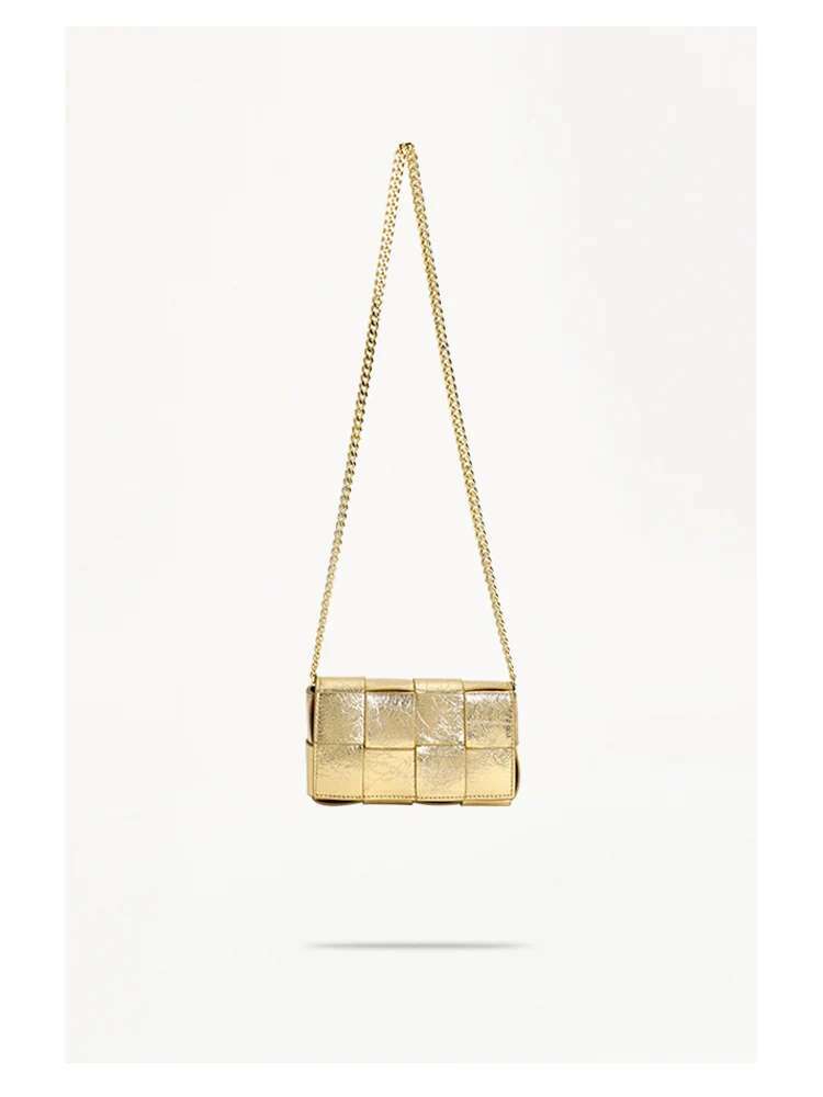 Golden Chain And Shoulder Strap Small Handbags Fashion Designer Purses Shiny Evening Bag For Women Crossbody Chest Bags