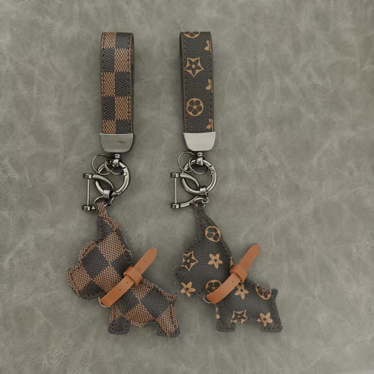 Luxury Bulldog Charm with Vintage Monogram Cute Key Ring Bag Accessory Wholesale