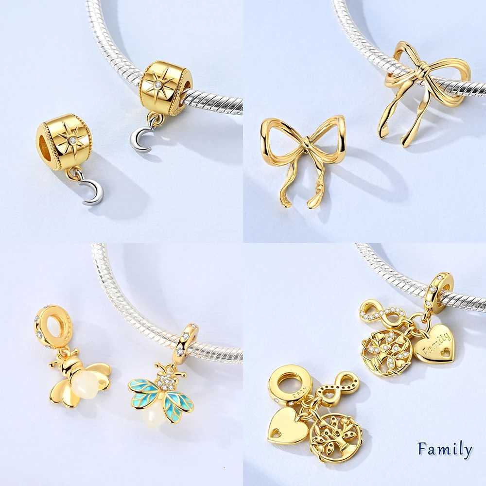 Original Certified Gold Firefly Animal Cactus Plant Heart Charm Beads 925 Silver Fit Bracelet Jewelry Making Diy Birthday GiftXJ251107