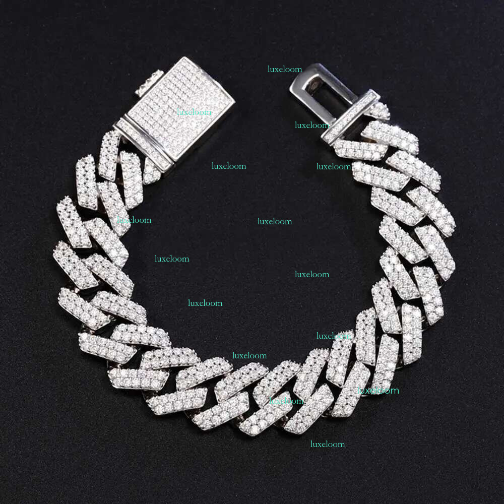 Designer Hip Hop Chain Necklace with VVS Moissanite - White Gold Plated 15mm Wide 2-Row K Chains