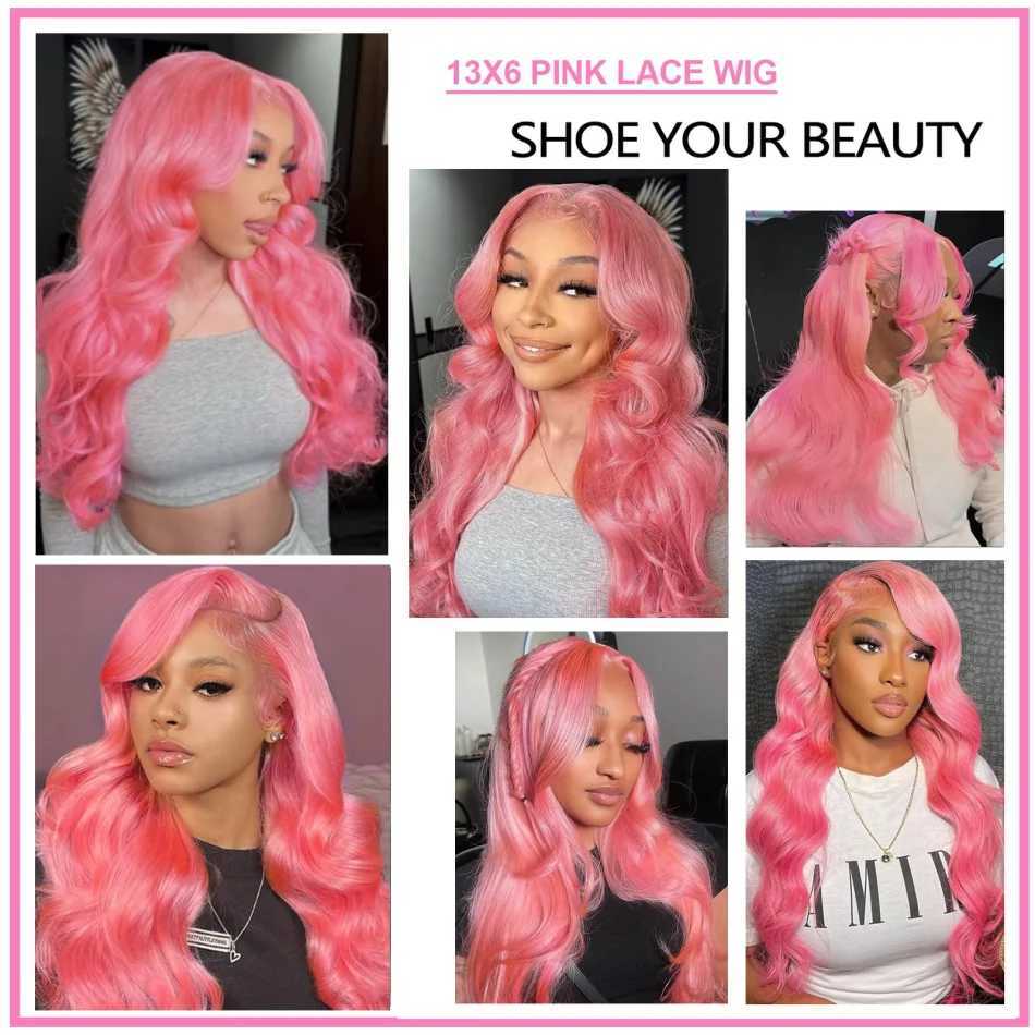 Pink Wig Body Wave Human Hair Wigs 13X6 Hd Lace Frontal Wig 30 32 Inch 13X4 Lace Front Wigs 250 Density Brazilian Hair For Women W251107