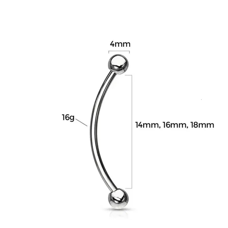 Wholesale 50pcs Body Piercing Jewelry - 316 Steel Tongue Snake Eye Piercing Long Bar Curved 16g Eyebrow Piercing 250403