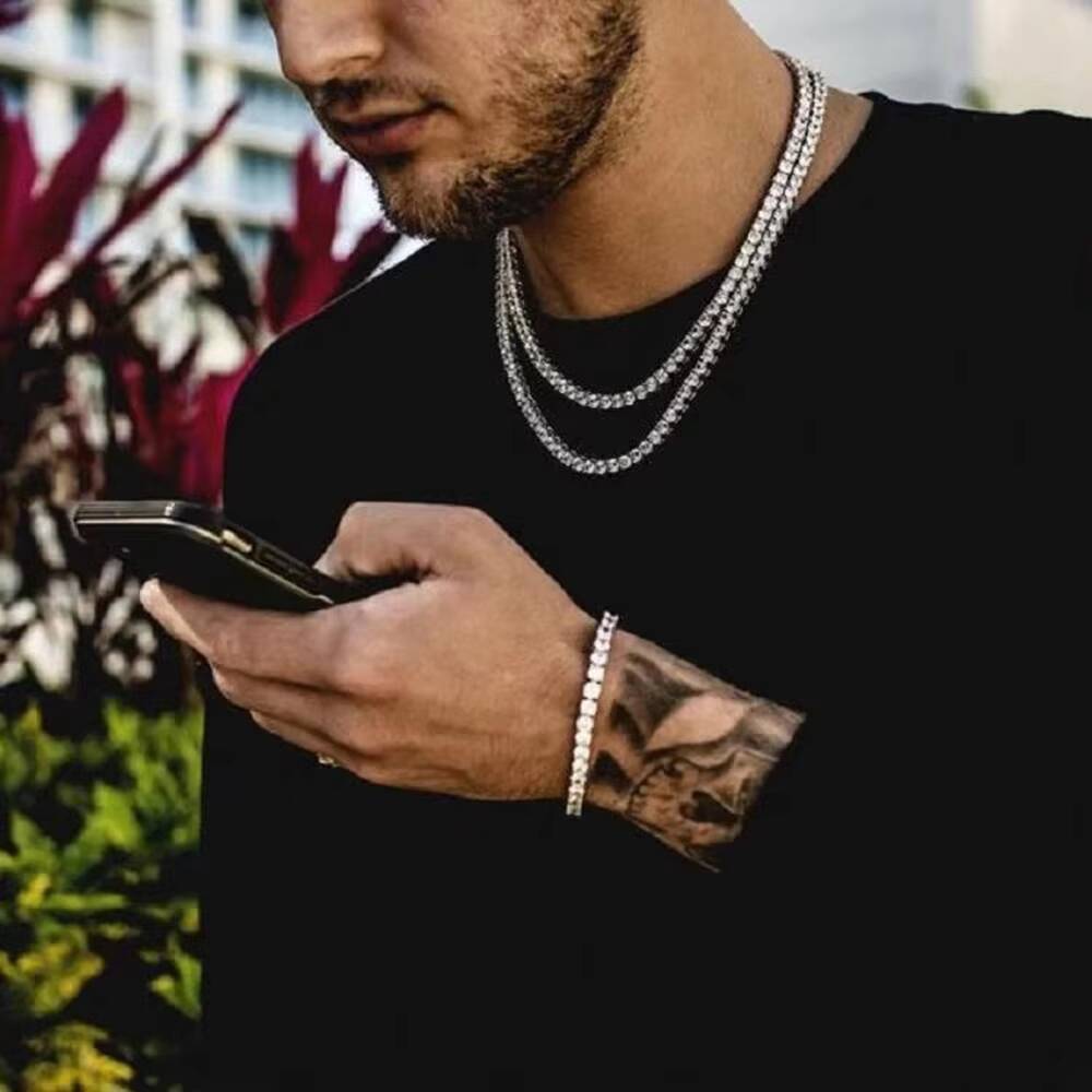 KRKC Custom High Quality 3mm 2mm 5mm 4mm 925 Silver Vvs Moissanite Tennis Necklace Men Princess Cut Tennis Chain for Women