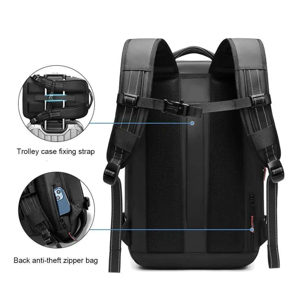 Travel Men Business Expandable USB Bag Large Capacity 17.3 Inch Laptop Waterproof Vacuum Compression Backpack
