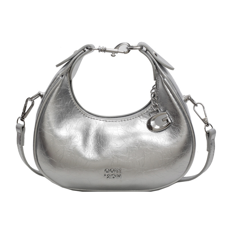 2025S Designer Women S Bag Small Silver Crescent Shaped With Niche Design New Korean Fashion Handbag Casual Versatile Shoulder Crossbody Bag