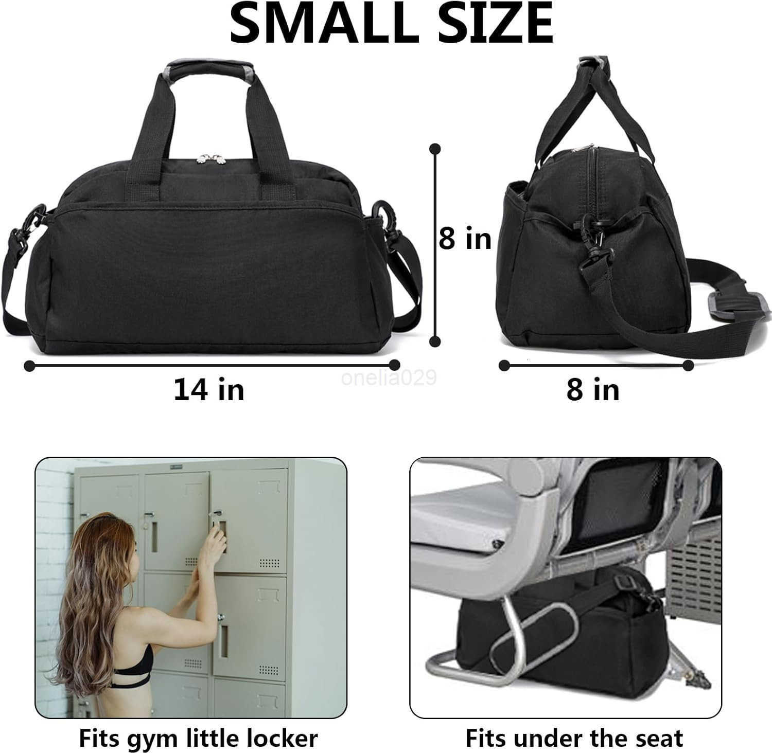 14 inch Small Gym Bag for Women Men Mini Duffel Bag for Travel Sports Lightweight Carry On Bag Black W251107