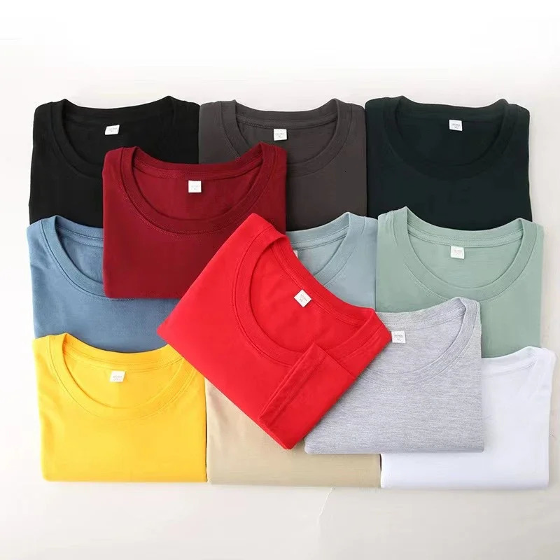 Mens Solid Color Round Neck Cotton Long Sleeved T-shirt Summer Comfortable Top 250401