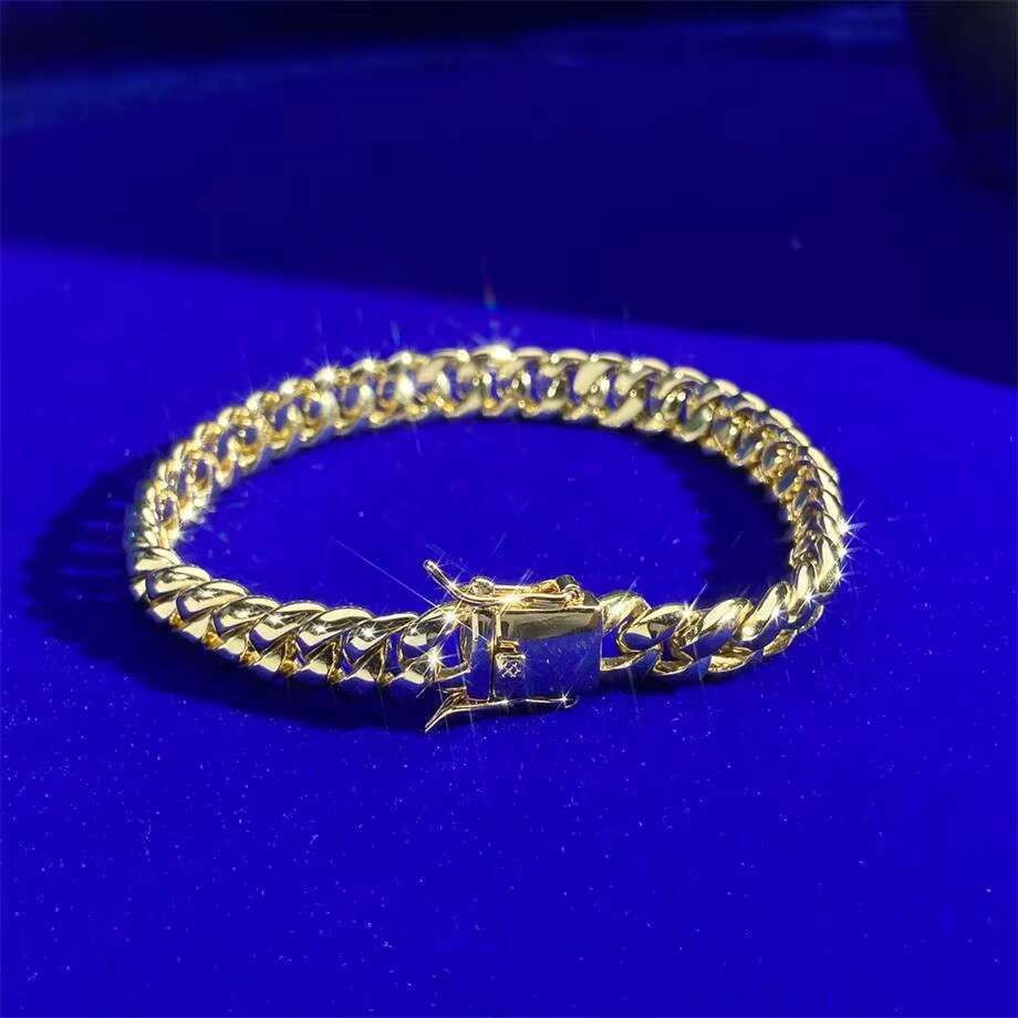 Wholesale Hip Hop Jewelry 8mm Cubic Zircon Diamond 925 Sterling Silver Miami Cuban Link Bracelet for Mens