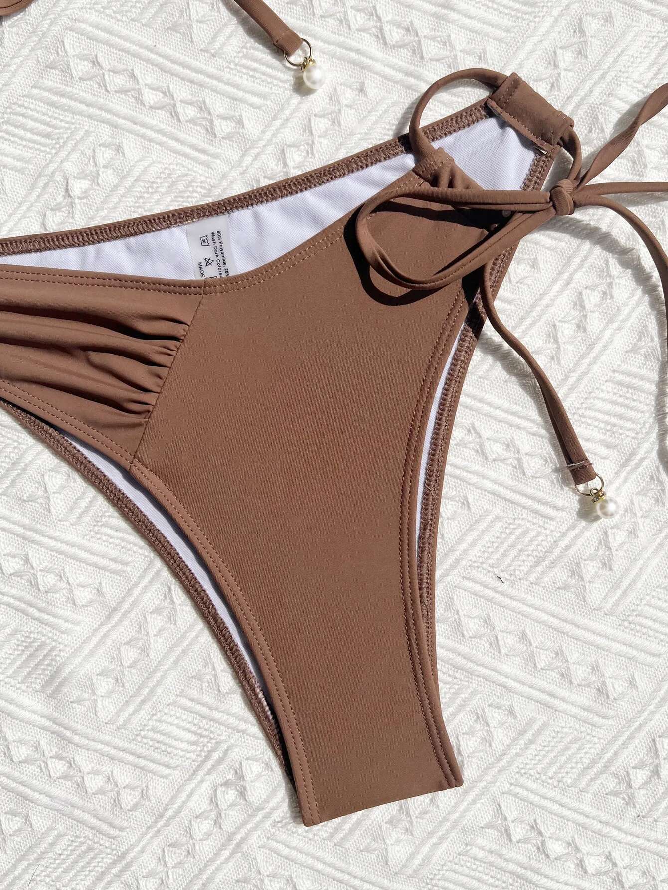 Dongdumaoyi New Pleate Drawstring High Waist Bikini Set Women Sexy Coffee Ring Linke Push Up Micro Swimsuit Beach Bathing Suit Swimwear