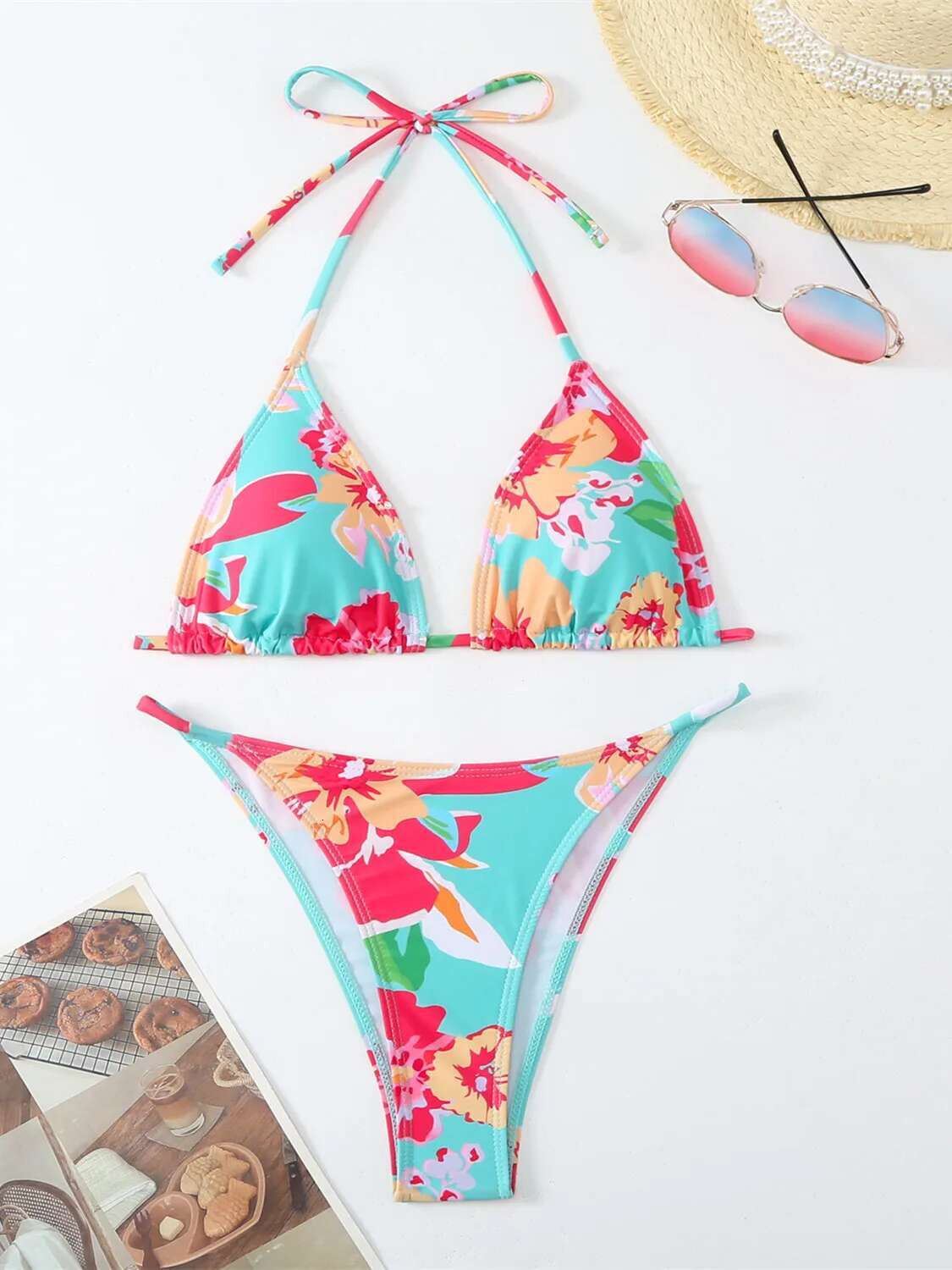 Dongdumaoyi Push Up Sexy Bikinis Swimwear Women Red Floral Print Bikini Set Brazilian Lace Up Bandage Bathing Suit Thong Swimsuit