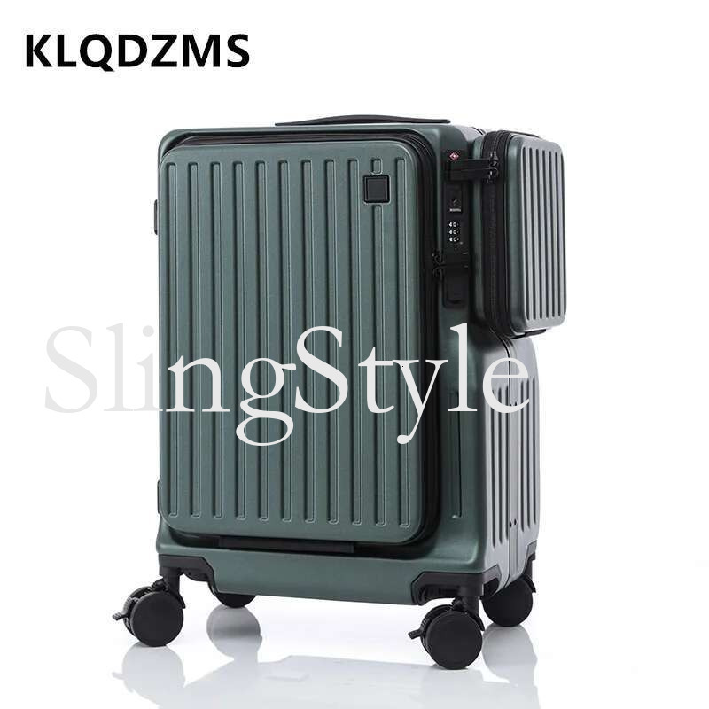 KLQDZMS Zipper Suitcase Front Opening Laptop Boarding ABS Multifunctional Trolley Case 20 Inches Travel Bag Lage