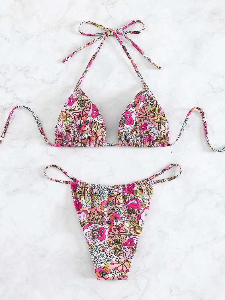 Dongdumaoyi Sexy Floral Bikini Women Swimsuit Female Micro Thong Bikinis Set Brazilian Cut Out Push Up Bathing Suit Swimwear Biquini