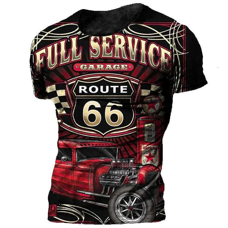 Retro 3D printed motorcycle engine men's oversized 66 short sleeved racing T-shirt Camiseta