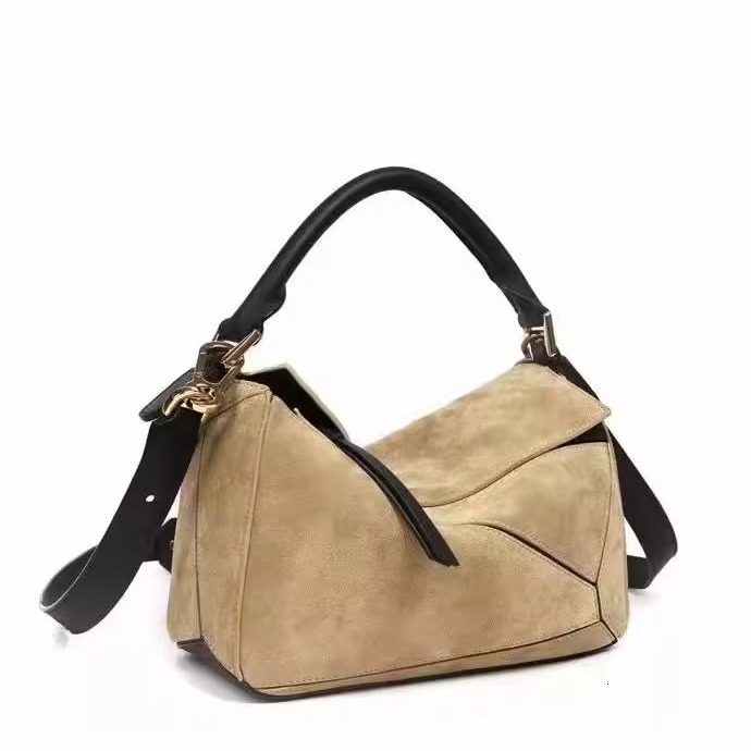 Designer Pack High quality pillow 2024 new large capacity splicing frosted cowhide hand-held crossbody commuting geometry bag
