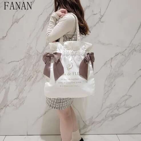 Japanese Style 2025 New Satin Cute Bow Portable Shoulder Bag Sweet Casual Handbags For Women Fashion Tote Bags Female Summer