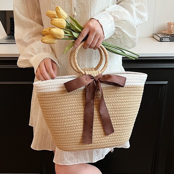 Niche Instagram Handheld Tote Cotton Thread Core Rope Large Capacity Commuter Straw Woven Women S Bag Summer Edition