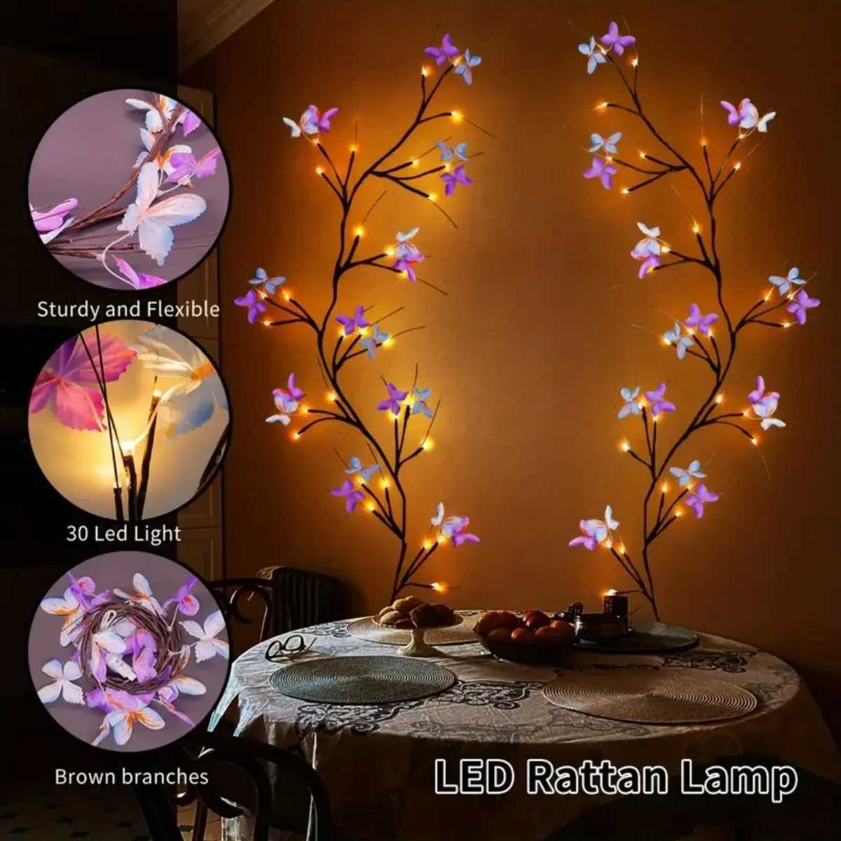 1pc 30LED Enchanted Willow Vine Light With Butterfly USB Powered 8 Lighting Modes Indoor Outdoor Waterproof Vine Lights Suitable W251107