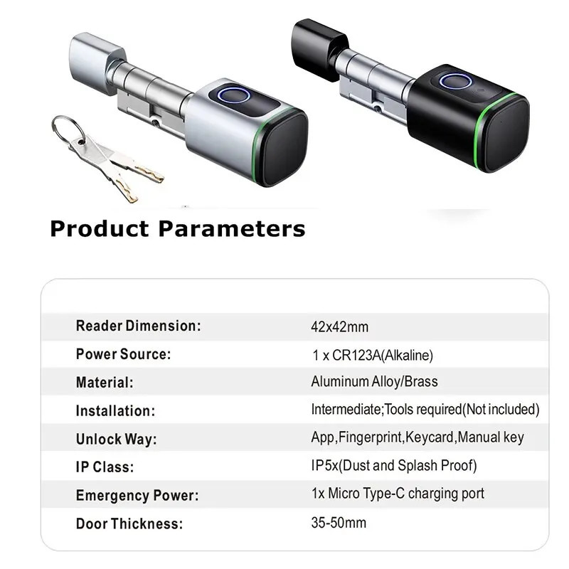 Smart Cylinder Lock With Tuya Bluetooth Fingerprint 13.56mhz IC Card Include CR123A Battery Easy Installation Replace S1 250402