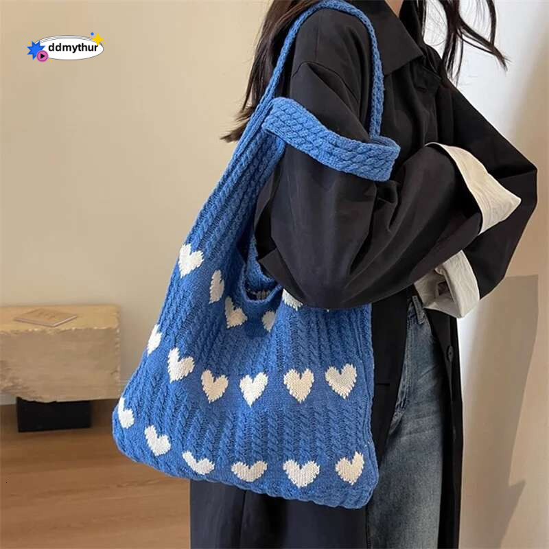 Knitted Handbags Female Large Capacity Totes Women's Shoulder Summer Beach Bag Purses Casual Hollow Woven Shopping ddmythur