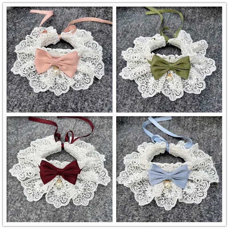 Lace bow pearl collar cat collar pet dog collar M250406