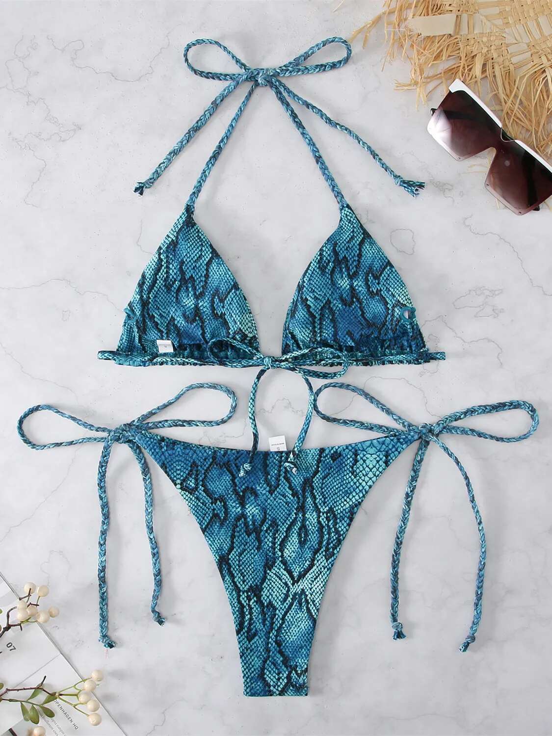 Dongdumaoyi Sexy White Snakeskin Print Bikini Set Women Push Up Tis Side Thong Swimsuit Brazilian Lace Bathing Suit Micro Swimwear