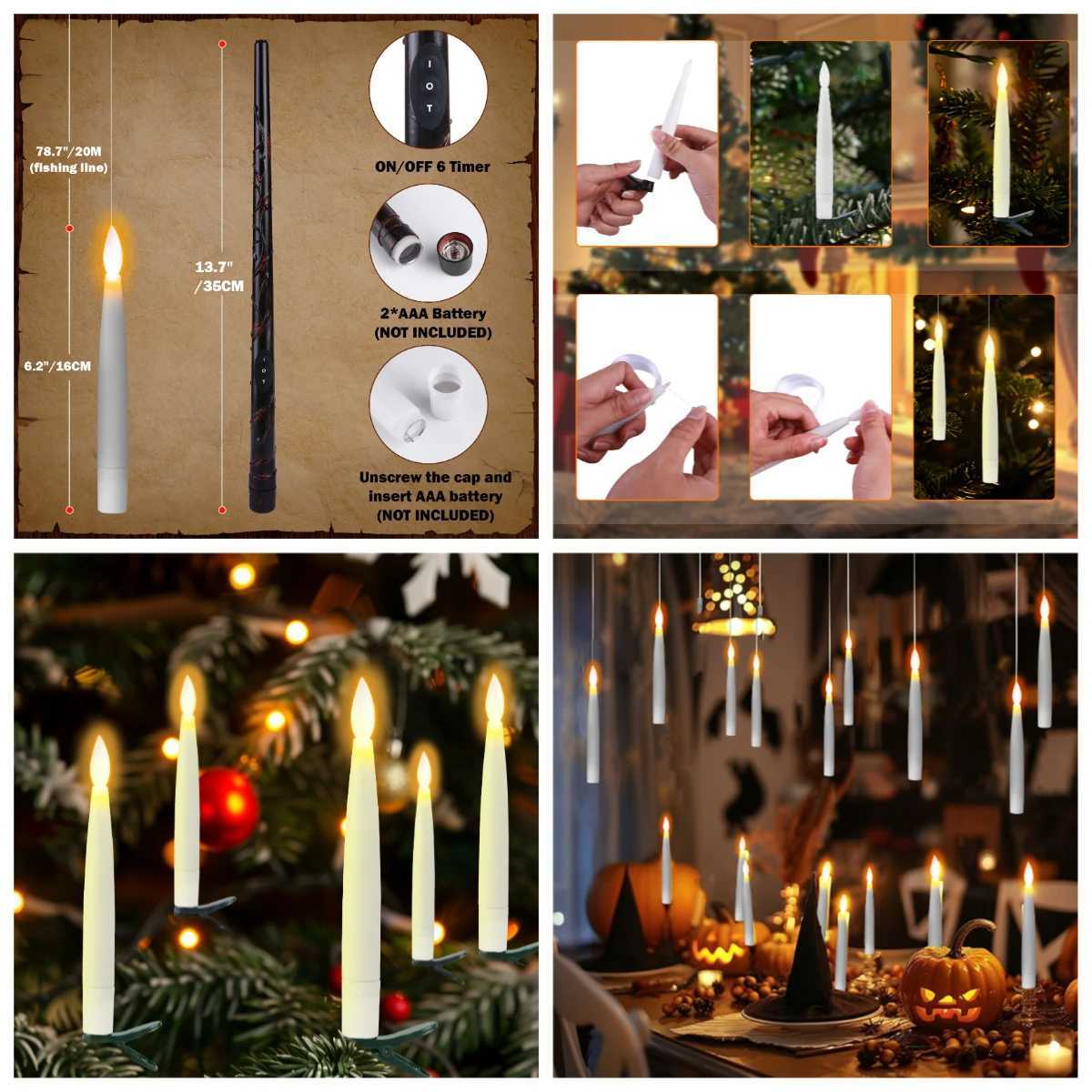 Flameless LED Taper Candles Christmas Tree Electric Candle Lights Mini Taper Clip-On Candles with Remote Timer for Wedding Decor W251107
