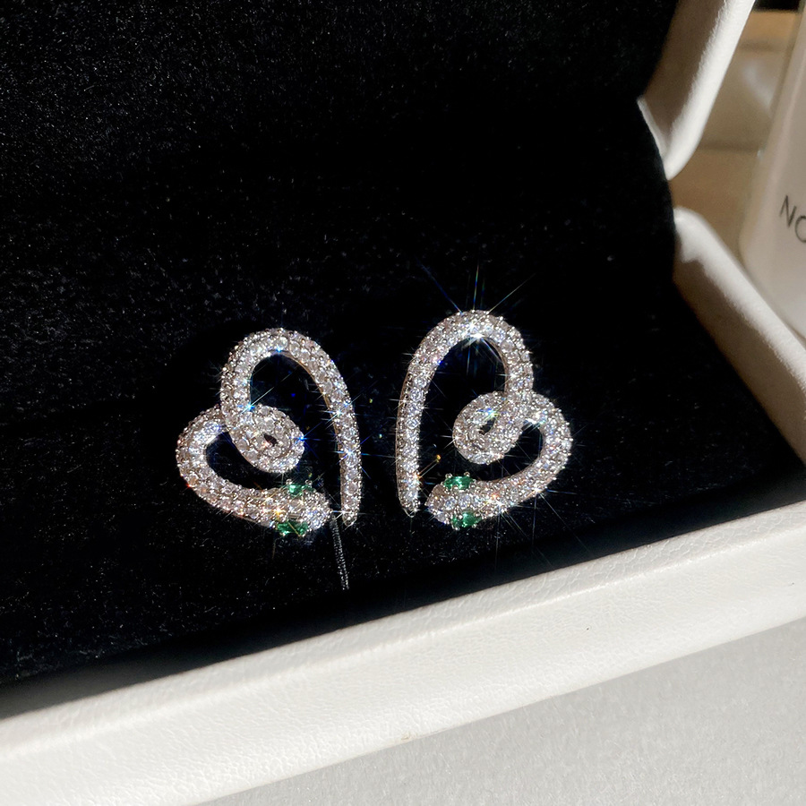 Silver Needle Zircon Snake-Shaped Heart Light Luxury High-End Feel Elegant Versatile Earrings Design Sense Niche Ear Jewelry Wholesale - view 4