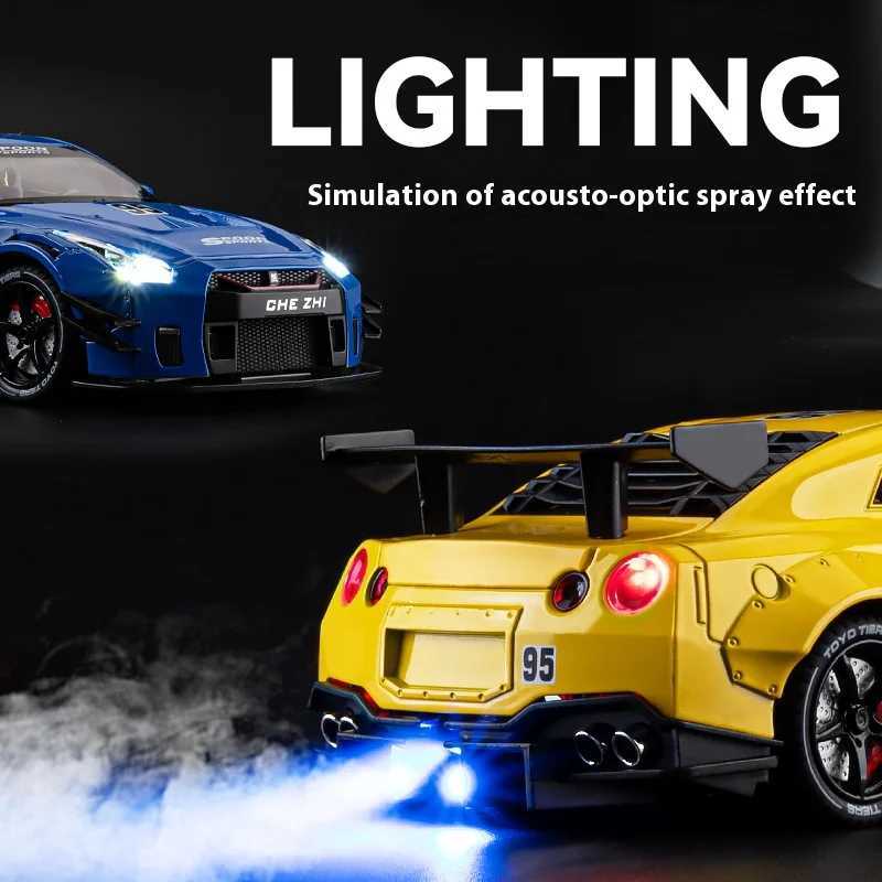 JDM 1 24 Nissan GTR R35 Skyline Ares Sports Car Spray Alloy Die Casting Model Car Sound and Lighting Classic Series Birthday GiftXJ250407