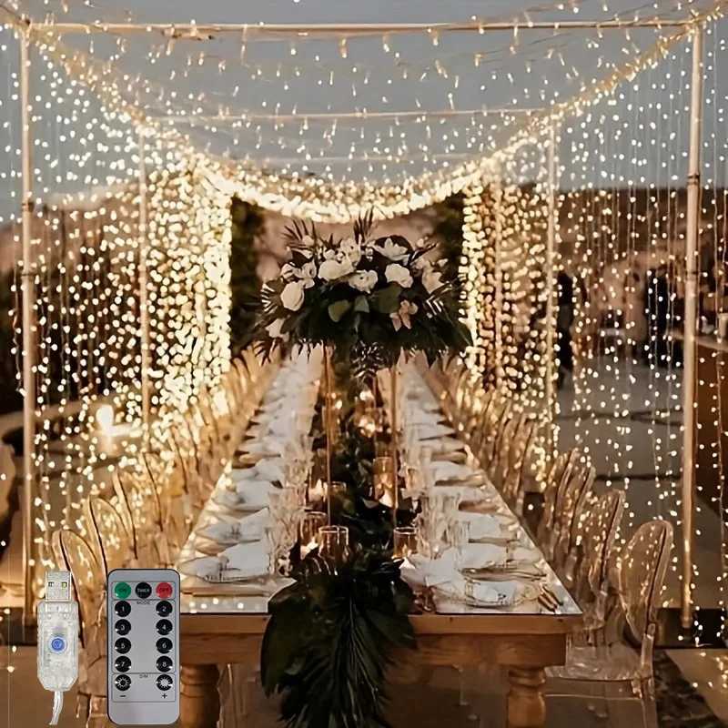 Holiday LED Curtain Light String USB Powered 8 Modes Christmas New Year Party Lights Home Wedding Birthday Room Decor Aesthetic W251107