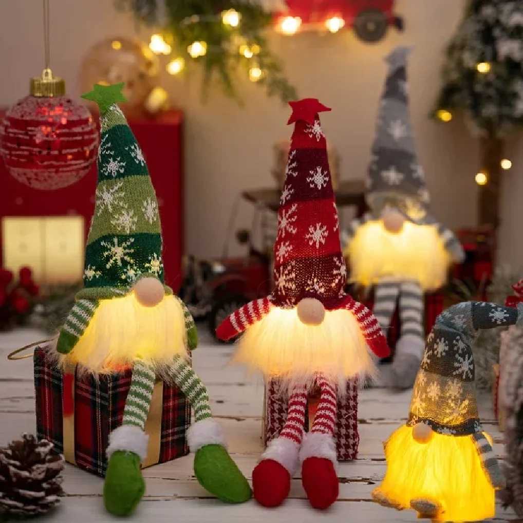 Christmas Faceless Doll Gnome Ornaments LED Light Plush Knitting Crafts Tree Pendant Christmas Decorations for Home Kids Gift W251107