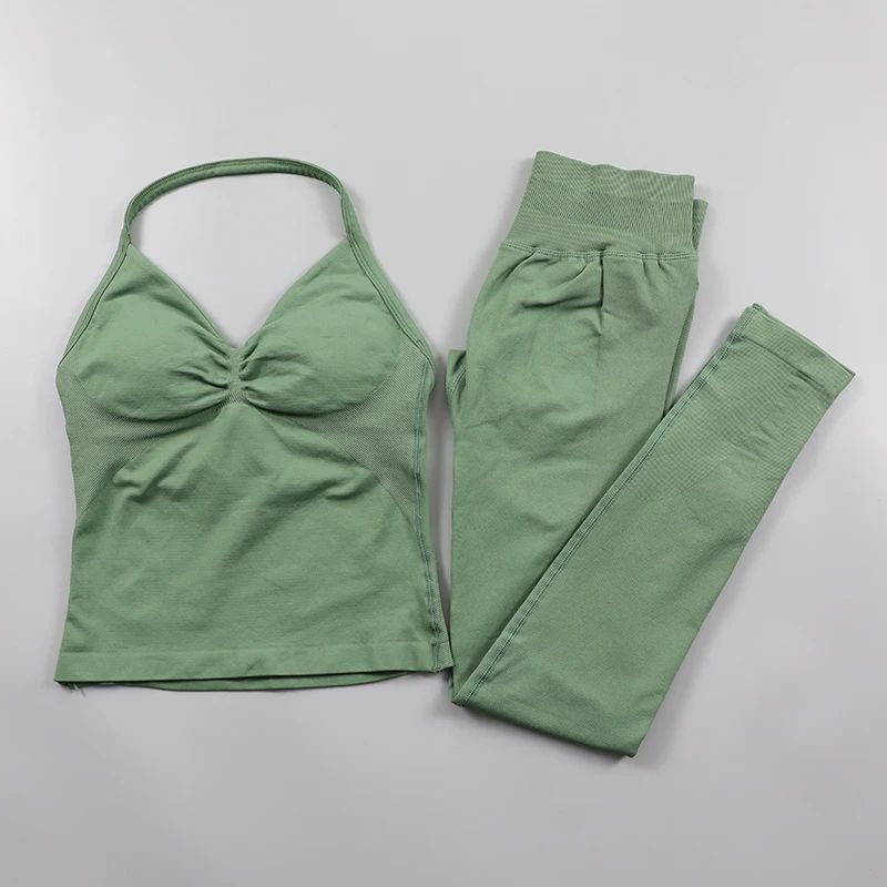 Womens Impact Longline Strappy Top Vest and Padded High Waist Scrunch Seamless Designer Yoga Leggings Fiess Clothes Workout Sets Suit Activewear Gym S