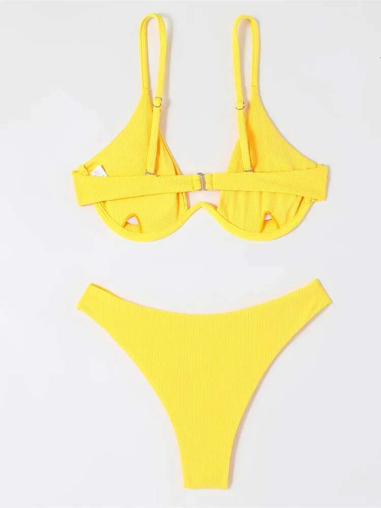 Dongdumaoyi Sexy Underwire Bikini Women Black White Ribbed Push Up Micro Swimsuit Brazilian Hollow Out Bathing Suit Thong Swimwear