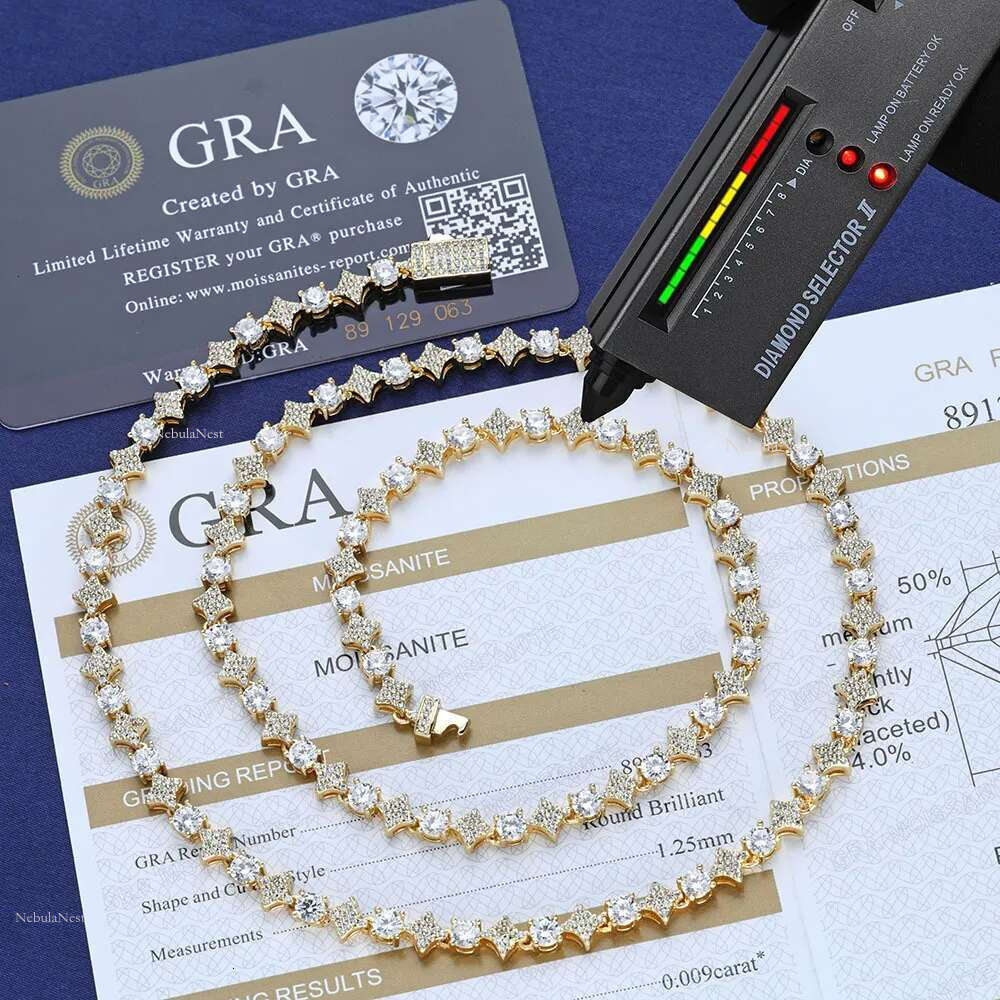 Fine Jewelry D Color VVS1 Round Cut Dia Moissanite Chain Gifts Sterg Sier Star Tennis necklace for Men Women