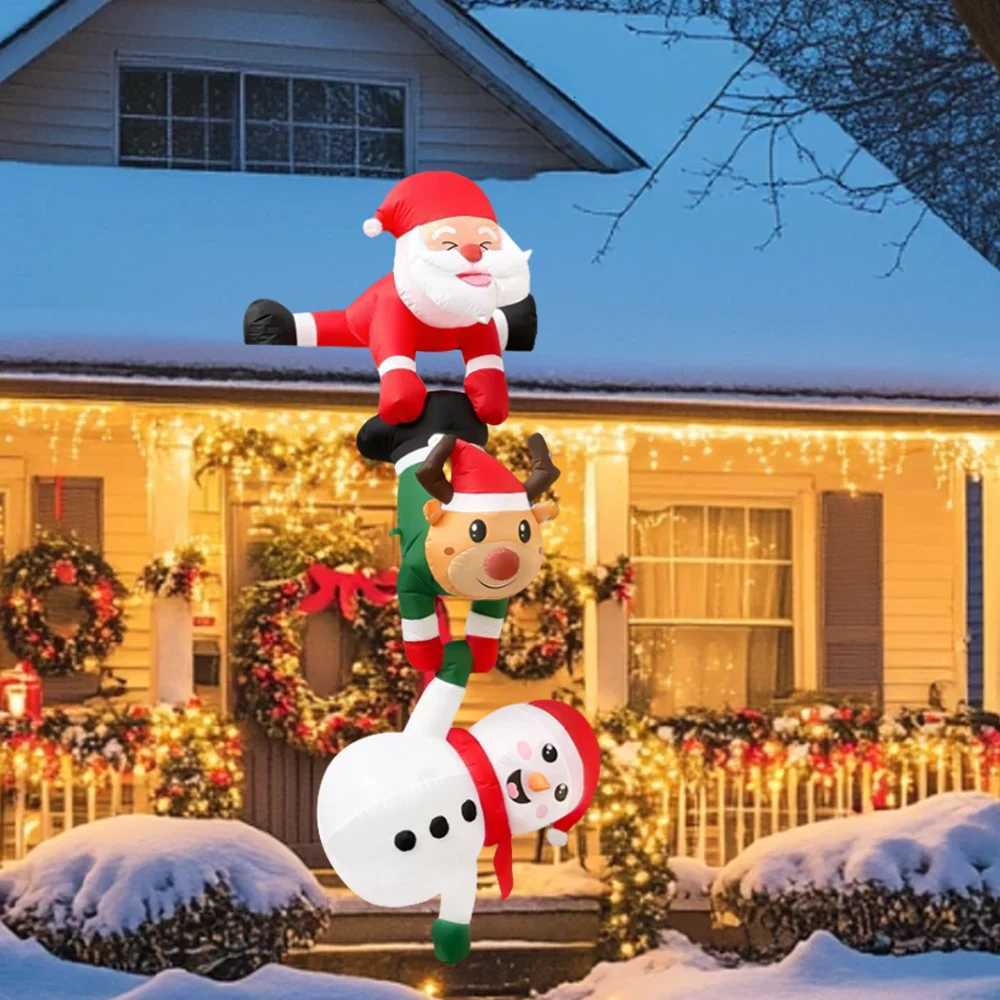 8FT Christmas Inflatables Decor Climbing Santa Claus with Reindeer Snowman/Elves Xmas Decor for Beam Roof Tree Indoor Party W251107