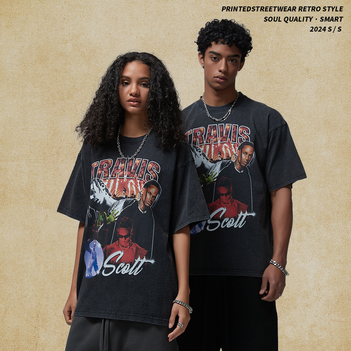 Men's Wear | 2025 Spring/Summer New Printed T-shirt for Men, Washed and Used Loose Street Trendy Brand T