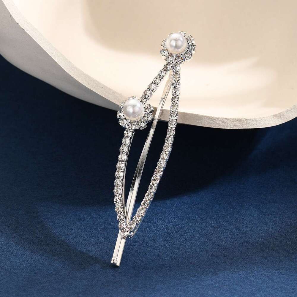 2024 NEW hot selg Korean version rhie hairpin, internet famous bangs duckbill clip, super sparkg full dia pearl edge clip