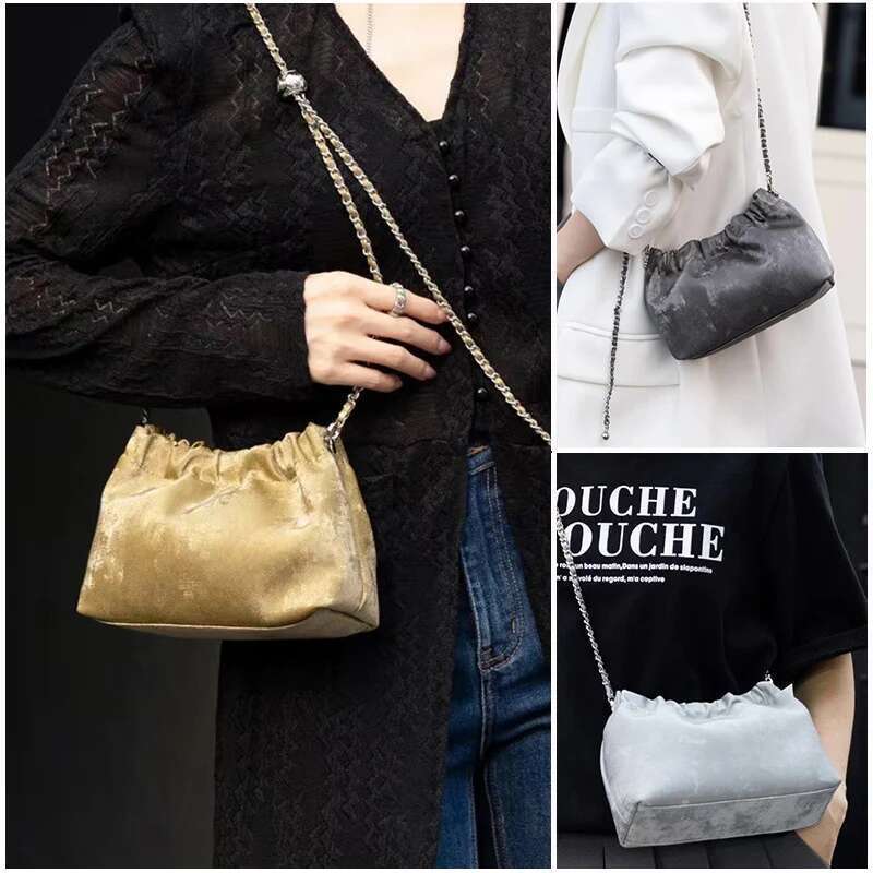 Summer New Women Chain Messenger Female Soft Split Leather Fashion Bucket Shoulder Lady Casual Crossbody Bag